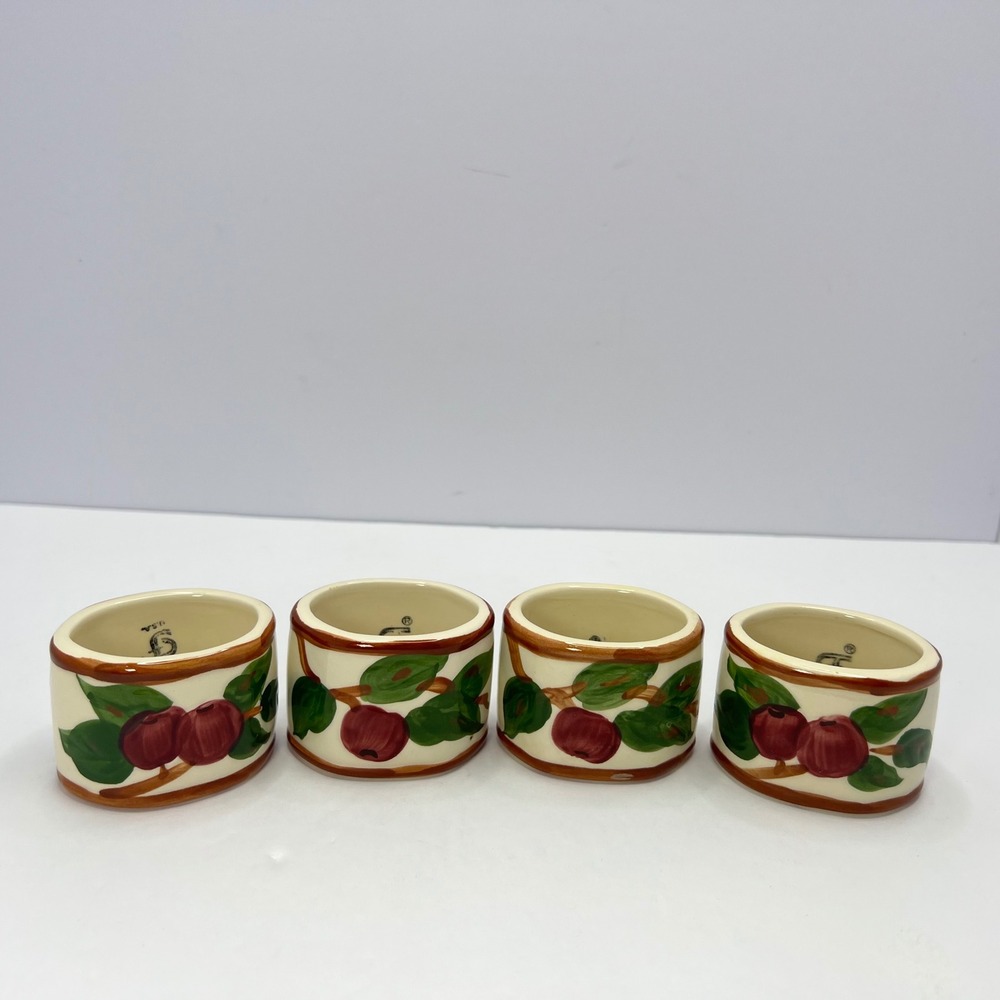 Franciscan Apple Napkin Rings Set of 4 Flying F Vintage USA Hand Painted 1979-84